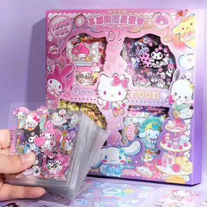 100Sheet /Box Sanrio Combo Stickers Kawaii Kulomi Melody Cinnamoroll Handbook Material Decoration DIY Stickers Kids Toys