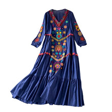 Load image into Gallery viewer, Vintage Chic Women  Floral Embroidery Beach Bohemian Mini Dress Ladies Short Sleeve V-neck Cotton and Linen Boho Dresses Vestido
