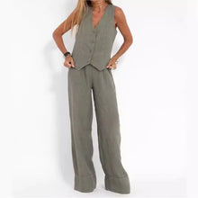 Load image into Gallery viewer, Fashionable High-waisted Wide-leg Trousers Suit For Women, Casual Commuting Temperament Vest And Vest 2-piece Set
