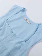 Load image into Gallery viewer, Vestido de mujer liso sin mangas con cuello cuadrado, cremallera, cintura ajustada y abertura, ideal para fiestas de verano y vacaciones.
