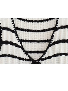 Summer 2 Piece Suit Black And White Striped V-Neck