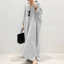 Load image into Gallery viewer, Autumn New Striped Women&#39;s Long Dress V-neck  Sleeves Loose Dress Home Wear Loose
