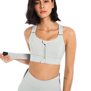Women Sport Bra Tights Crop Top Yoga Vest Front Zipper Plus Size Adjustable Strap Shockproof Sportswear Gym Fitness Athletic Bra