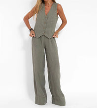 Load image into Gallery viewer, 2024 New Sleeveless V-neck Two-piece Suit Elegant Solid Single High Waist Wide Leg Pants Vest Sets Office Casual Chic Clothing
