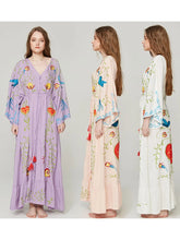Load image into Gallery viewer, Bohemian  Kimono  Floral embroidered Maxi Dress
