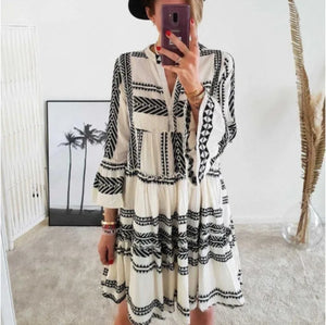 Boho Hunter Short Dress Print V-neck Bell Sleeve