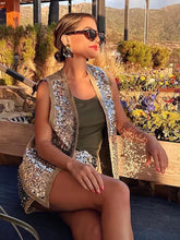 Load image into Gallery viewer, Sequin Open Vests for Women Glitter Sleeveless Vest Woman
