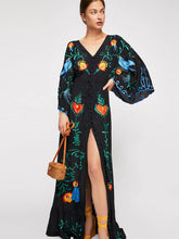 Load image into Gallery viewer, Bohemian  Kimono  Floral embroidered Maxi Dress
