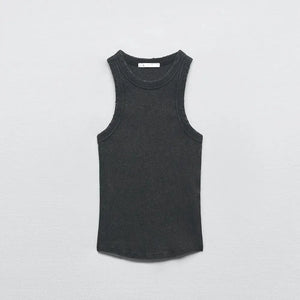 BMURHMZA Fashion New Water Wash Rib Simple Retro Workwear Women's Tank Top