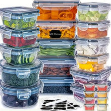 Load image into Gallery viewer, 24pcs Kitchen Storage Container Set - Dishwasher Safe, Reusable Plastic Bins with Flip Lids for Fruits, Vegetables &amp; Meats - Inc
