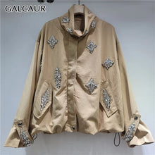 Load image into Gallery viewer, Khaki Spliced Diamonds JacketCollar Long Sleeve Loose Streetwear Casual Women's Jackets Autumn Fashion New
