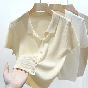 Summer  Thin Polo Knit Sweater   Short Sleeve