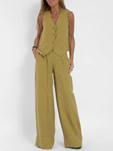 Load image into Gallery viewer, 2024 New Sleeveless V-neck Two-piece Suit Elegant Solid Single High Waist Wide Leg Pants Vest Sets Office Casual Chic Clothing
