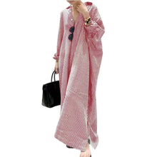 Load image into Gallery viewer, Autumn New Striped Women&#39;s Long Dress V-neck  Sleeves Loose Dress Home Wear Loose
