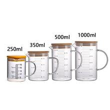 Load image into Gallery viewer, 250/350/500/1000ml Glass Measuring Cup With Lid Heat-resistant With Scales Laboratory Beaker Handle Measuring Mug
