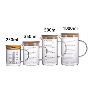 250/350/500/1000ml Glass Measuring Cup With Lid Heat-resistant With Scales Laboratory Beaker Handle Measuring Mug