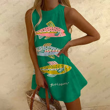 Load image into Gallery viewer, Fashion Women's Sleeveless Dress Cute Sardines Fish Graphic Print Summer New Short Dress Beach Vacation Party Girl Dresses
