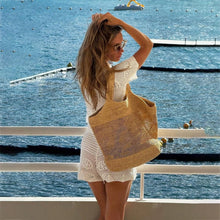 Load image into Gallery viewer, Women's 2-Piece White Crochet Beach Set: Button Down Shirt and Shorts
