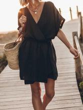 Load image into Gallery viewer, Fashion Solid Dress For Women Casual V Neck Short Sleeve High Waist Loose Dresses Lady Holiday Beach Skirts Womens Clothing New
