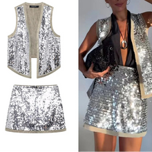 Load image into Gallery viewer, Sequin Open Vests for Women Glitter Sleeveless Vest Woman
