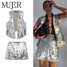 Load image into Gallery viewer, Sequin Open Vests for Women Glitter Sleeveless Vest Woman
