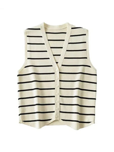 Vest Sweater Fashion V Neck Sleeveless Striped Vest Sweater