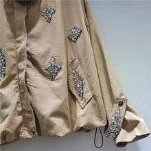 Load image into Gallery viewer, Khaki Spliced Diamonds Jacket Female Stand Collar Long Sleeve Loose Streetwear Casual Women's Jackets Autumn Fashion New

