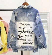 Load image into Gallery viewer, Women's Graffiti letter BF denim jacket coat loose   parkas
