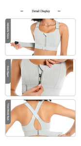 Women Sport Bra Tights Crop Top Yoga Vest Front Zipper Plus Size Adjustable Strap Shockproof Sportswear Gym Fitness Athletic Bra