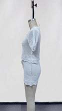 Load image into Gallery viewer, Women's 2-Piece White Crochet Beach Set: Button Down Shirt and Shorts
