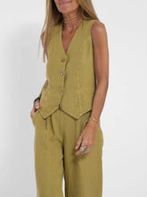 Load image into Gallery viewer, 2024 New Sleeveless V-neck Two-piece Suit Elegant Solid Single High Waist Wide Leg Pants Vest Sets Office Casual Chic Clothing
