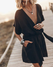 Load image into Gallery viewer, Fashion Solid Dress For Women Casual V Neck Short Sleeve High Waist Loose Dresses Lady Holiday Beach Skirts Womens Clothing New
