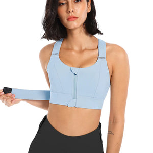 Women Sport Bra Tights Crop Top Yoga Vest Front Zipper Plus Size Adjustable Strap Shockproof Sportswear Gym Fitness Athletic Bra