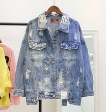 Load image into Gallery viewer, Women's Graffiti letter BF denim jacket coat loose   parkas
