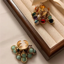 Load image into Gallery viewer, Vintage Natural Stone  Glass Multi-pendant High-grade Fringe Open Ring Women&#39;s Wedding Party Jewelry
