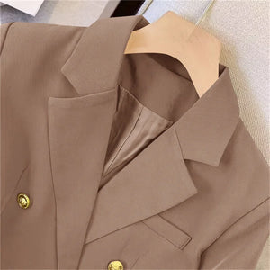 2025 New Korea Women's Blazer Long Sleeve Double Breasted Slim Coat Long Sleeve Suit Jacket Office Lady Casual Outwear