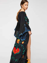 Load image into Gallery viewer, Bohemian  Kimono  Floral embroidered Maxi Dress
