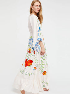 Bohemian  Kimono  Floral embroidered Maxi Dress