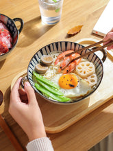 Load image into Gallery viewer, 7.5inch Japanese Household Noodle Bowl Ceramic Soup Bowl With Handle Salad Pasta Bowl Kitchen Tableware Microwave Oven Bakware
