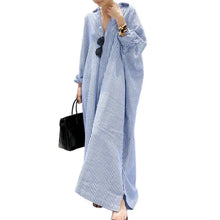 Load image into Gallery viewer, Autumn New Striped Women&#39;s Long Dress V-neck  Sleeves Loose Dress Home Wear Loose
