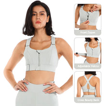Load image into Gallery viewer, Women Sport Bra Tights Crop Top Yoga Vest Front Zipper Plus Size Adjustable Strap Shockproof Sportswear Gym Fitness Athletic Bra
