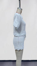 Load image into Gallery viewer, Women's 2-Piece White Crochet Beach Set: Button Down Shirt and Shorts
