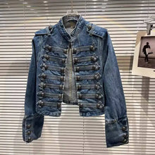 Load image into Gallery viewer, 2026 Autumn New Fashion Metal Buckle Design Shoulder Strap Denim Short Jacket For Women High Street Coat Female 11A06995
