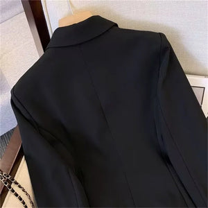 2025 New Korea Women's Blazer Long Sleeve Double Breasted Slim Coat Long Sleeve Suit Jacket Office Lady Casual Outwear