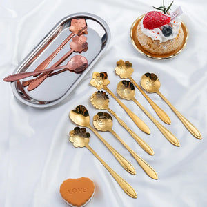 8Pcs Flower Spoon Set Small Teaspoon Coffee Spoon