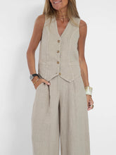 Load image into Gallery viewer, 2024 New Sleeveless V-neck Two-piece Suit Elegant Solid Single High Waist Wide Leg Pants Vest Sets Office Casual Chic Clothing
