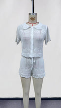 Load image into Gallery viewer, Women's 2-Piece White Crochet Beach Set: Button Down Shirt and Shorts
