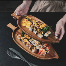 Load image into Gallery viewer, Tray Wooden Leaf Shaped  Sushi Tray Dessert Fruit Meal Tray Food Tray Wooden Waterproof
