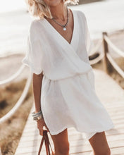 Load image into Gallery viewer, Fashion Solid Dress For Women Casual V Neck Short Sleeve High Waist Loose Dresses Lady Holiday Beach Skirts Womens Clothing New

