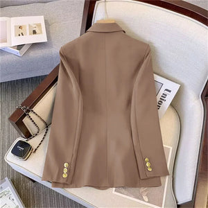 2025 New Korea Women's Blazer Long Sleeve Double Breasted Slim Coat Long Sleeve Suit Jacket Office Lady Casual Outwear